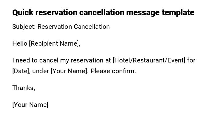 Quick reservation cancellation message template Quick reservation cancellation message template