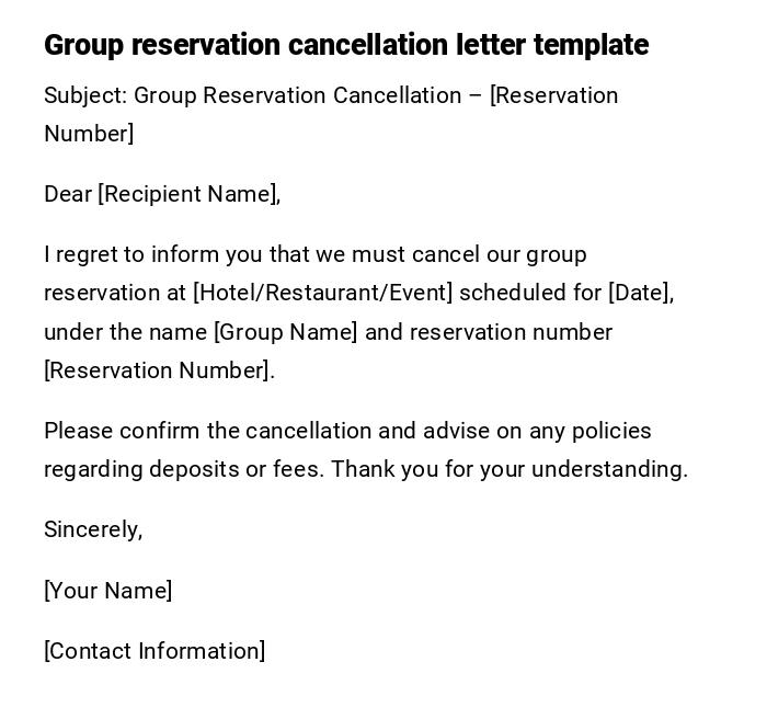 Group reservation cancellation letter template Group reservation cancellation letter template