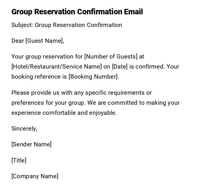 Group Reservation Confirmation Email