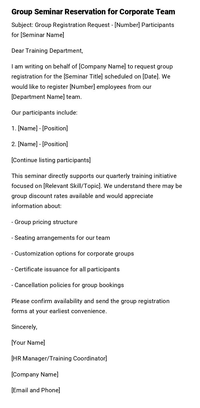 Group Seminar Reservation for Corporate Team Group Seminar Reservation for Corporate Team