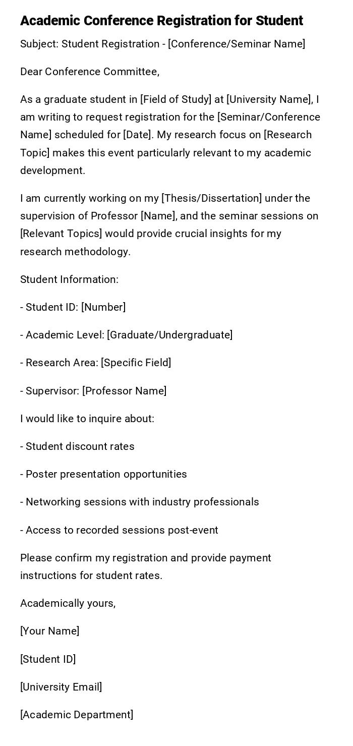 Academic Conference Registration for Student Academic Conference Registration for Student