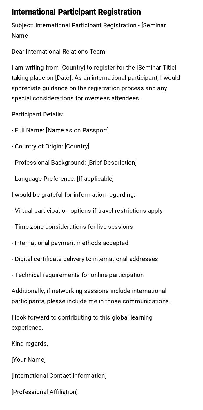 International Participant Registration International Participant Registration