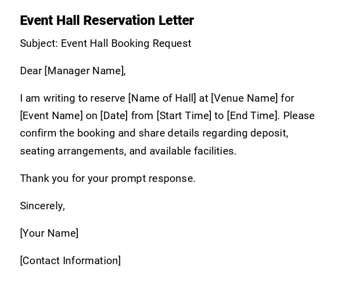 Event Hall Reservation Letter Event Hall Reservation Letter