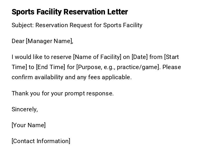 Sports Facility Reservation Letter Sports Facility Reservation Letter