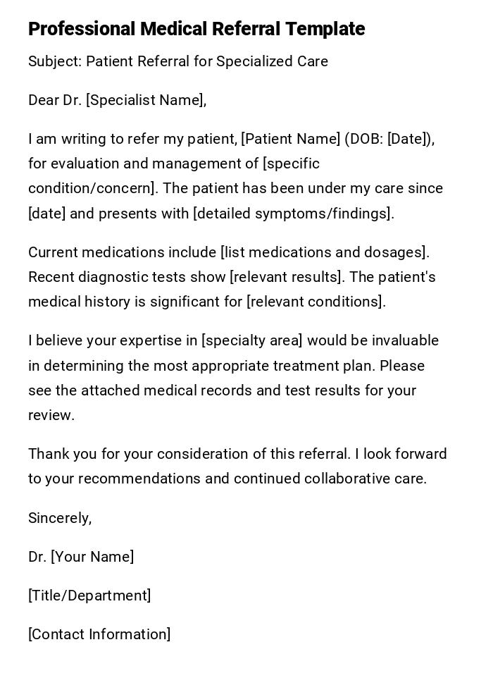 Professional Medical Referral Template Professional Medical Referral Template