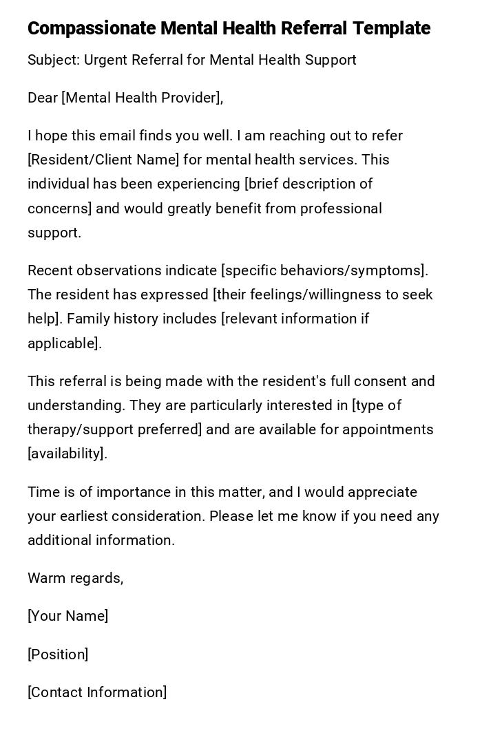 Compassionate Mental Health Referral Template Compassionate Mental Health Referral Template