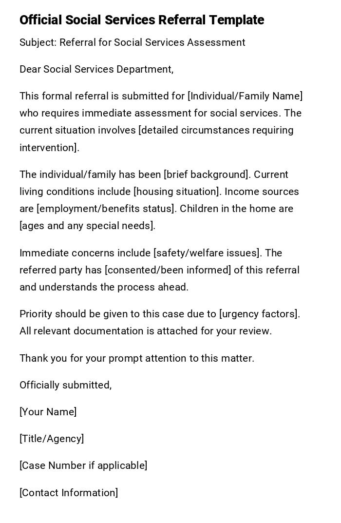 Official Social Services Referral Template Official Social Services Referral Template