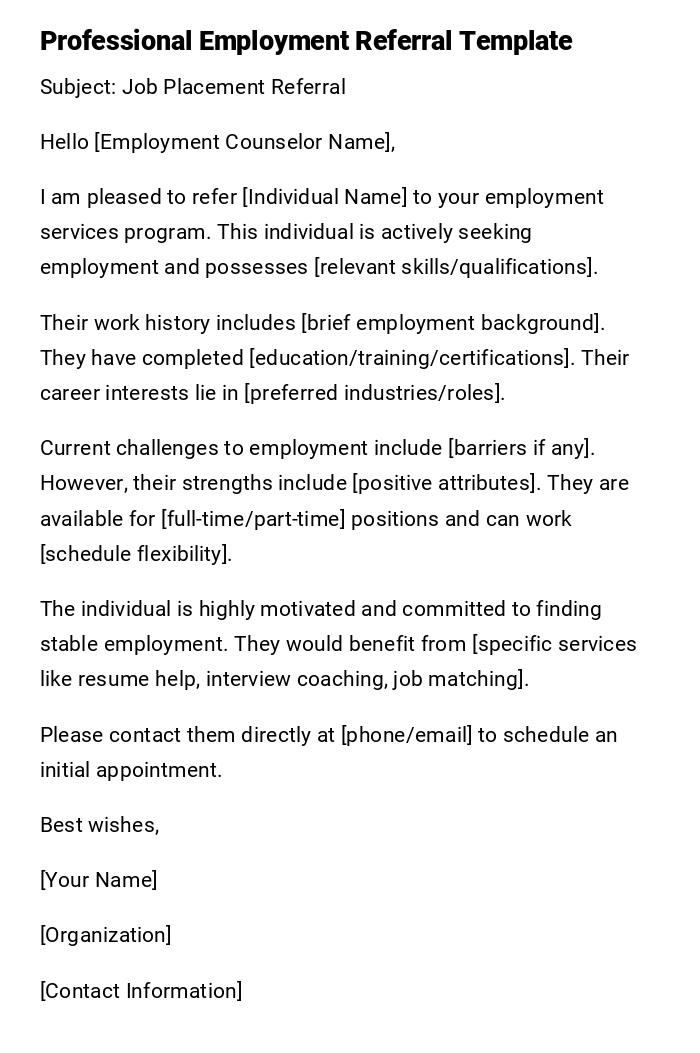 Professional Employment Referral Template Professional Employment Referral Template