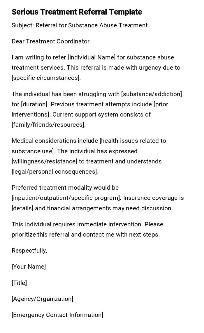 Serious Treatment Referral Template Serious Treatment Referral Template