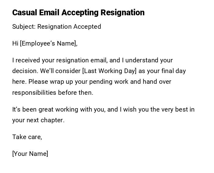 Casual Email Accepting Resignation Casual Email Accepting Resignation