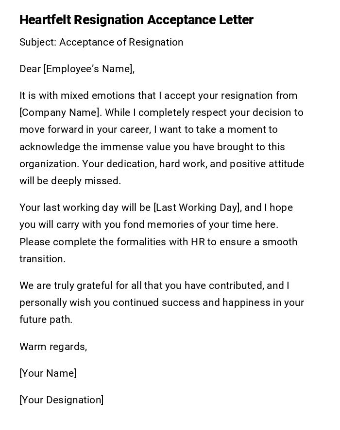 Heartfelt Resignation Acceptance Letter Heartfelt Resignation Acceptance Letter