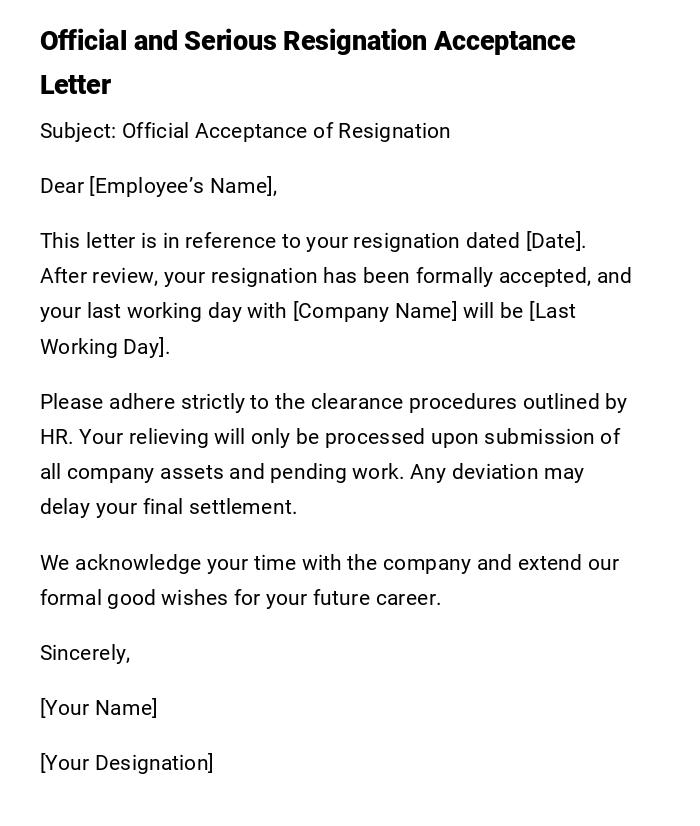 Official and Serious Resignation Acceptance Letter Official and Serious Resignation Acceptance Letter
