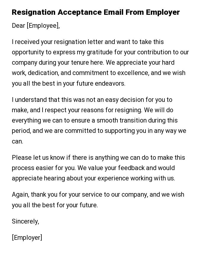 Resignation Acceptance Email From Employer