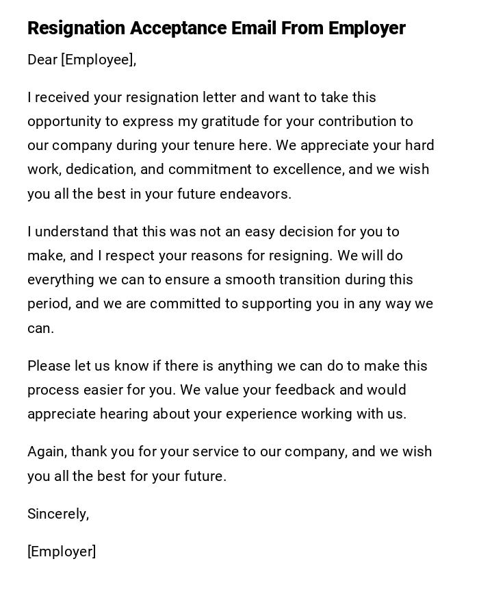 Resignation Acceptance Email From Employer