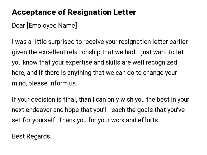 Acceptance of Resignation Letter