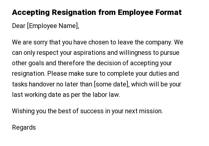 Accepting Resignation from Employee Format