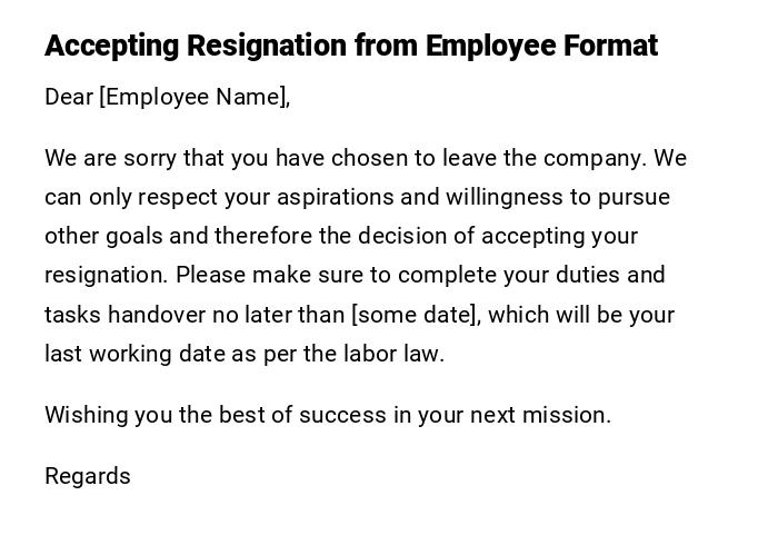 Accepting Resignation from Employee Format