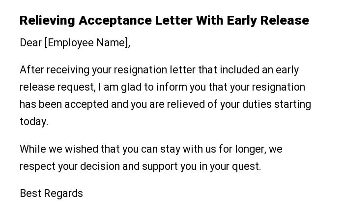 Relieving Acceptance Letter With Early Release