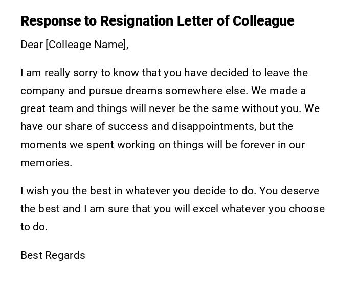 Response to Resignation Letter of Colleague