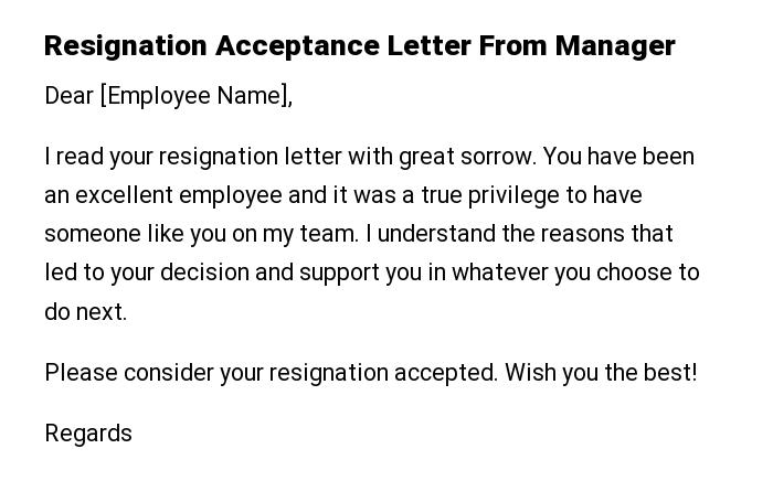Resignation Acceptance Letter From Manager