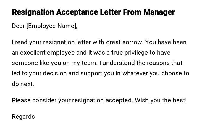 Resignation Acceptance Letter From Manager