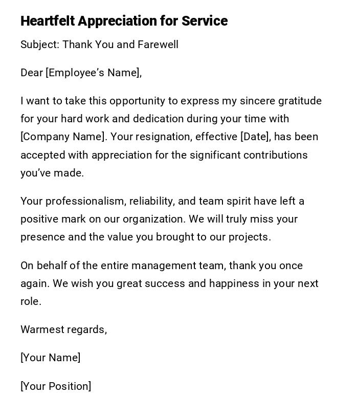 Heartfelt Appreciation for Service Heartfelt Appreciation for Service