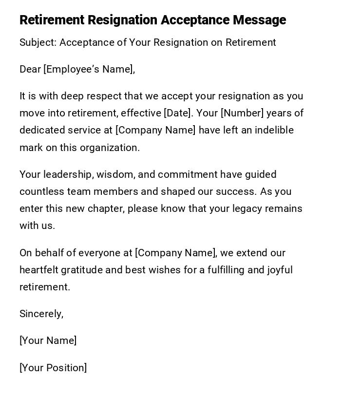 Retirement Resignation Acceptance Message Retirement Resignation Acceptance Message
