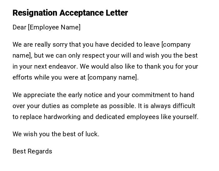 Resignation Acceptance Letter