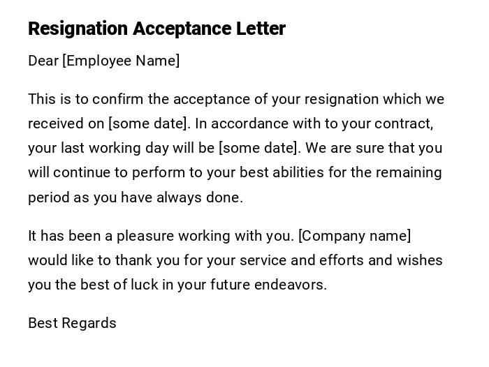 Resignation Acceptance Letter