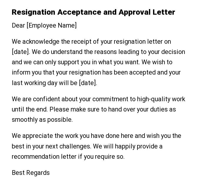 Resignation Acceptance and Approval Letter