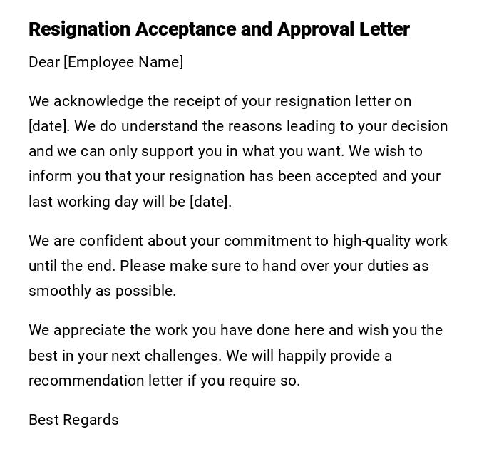 Resignation Acceptance and Approval Letter