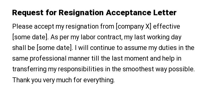 Request for Resignation Acceptance Letter