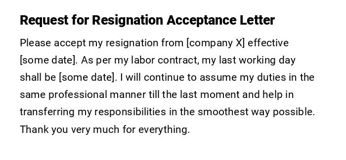 Request for Resignation Acceptance Letter