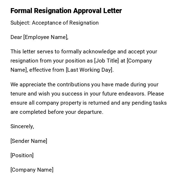 Formal Resignation Approval Letter