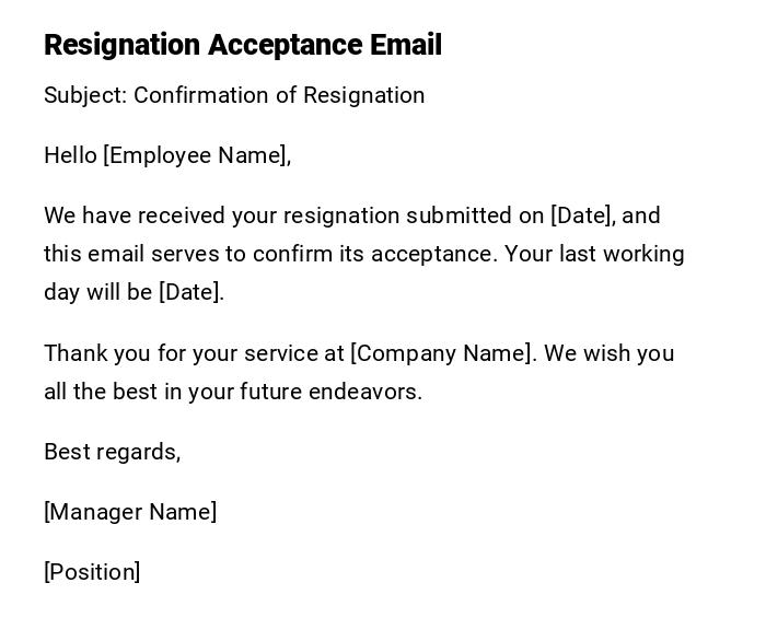 Resignation Acceptance Email