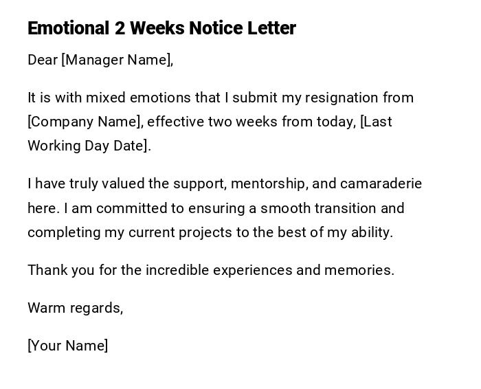 Emotional 2 Weeks Notice Letter