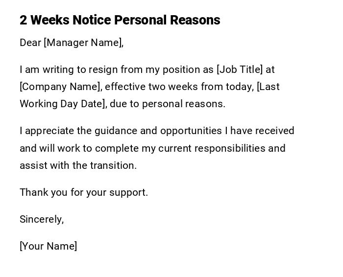 2 Weeks Notice Personal Reasons