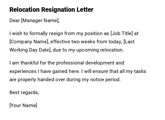 Relocation Resignation Letter