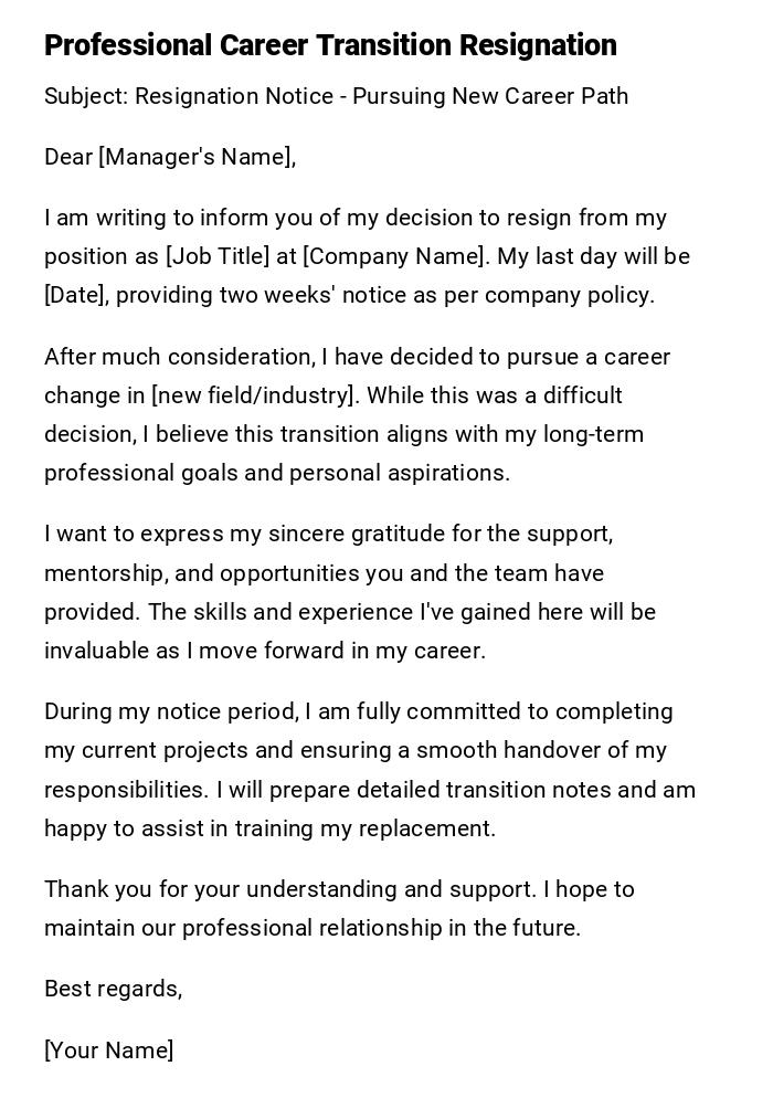 Professional Career Transition Resignation