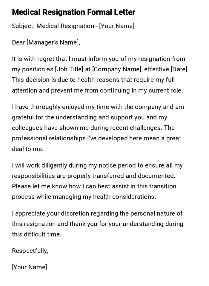 Medical Resignation Formal Letter