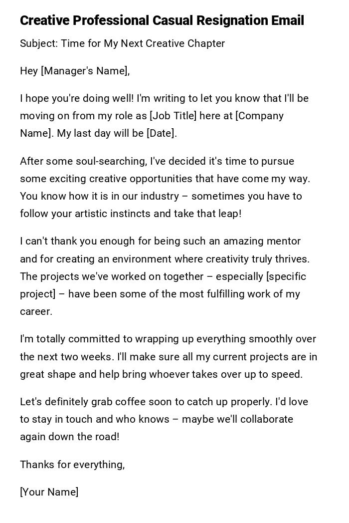 Creative Professional Casual Resignation Email
