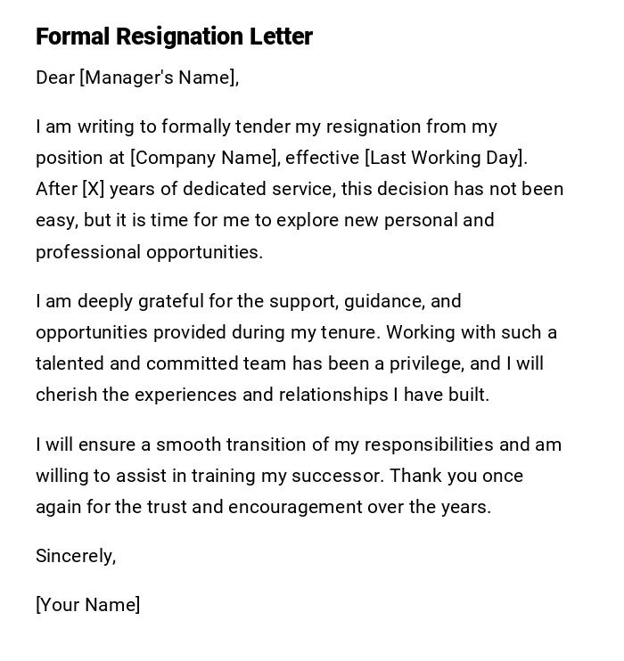 Formal Resignation Letter