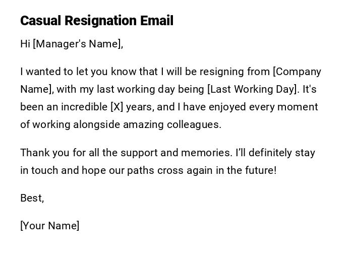 Casual Resignation Email