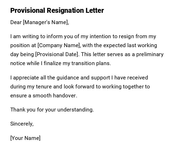 Provisional Resignation Letter