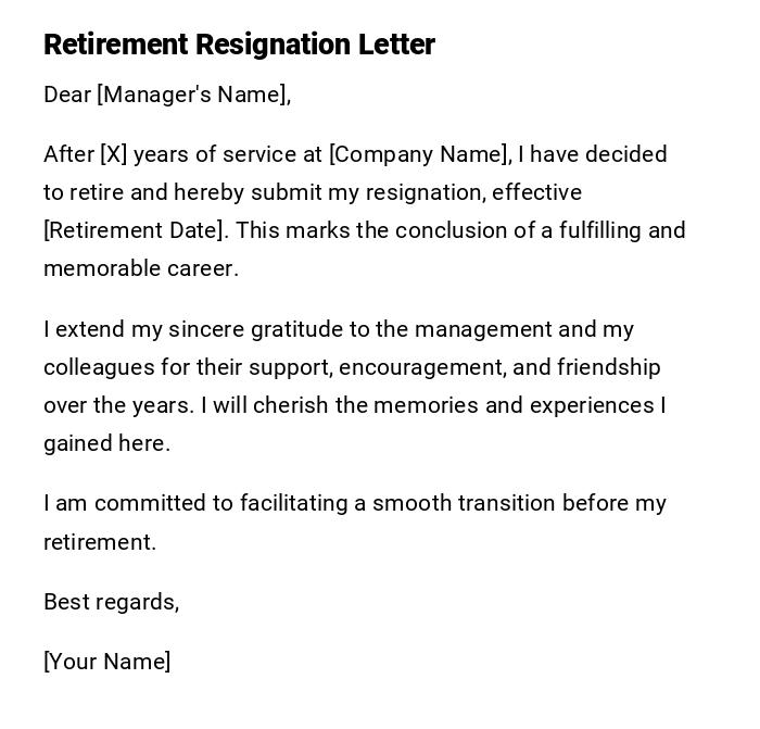 Retirement Resignation Letter