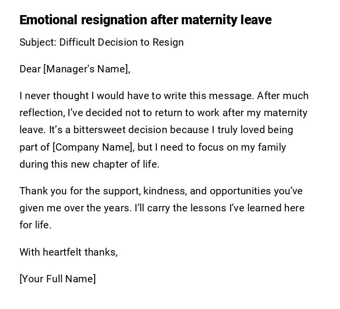 Emotional resignation after maternity leave