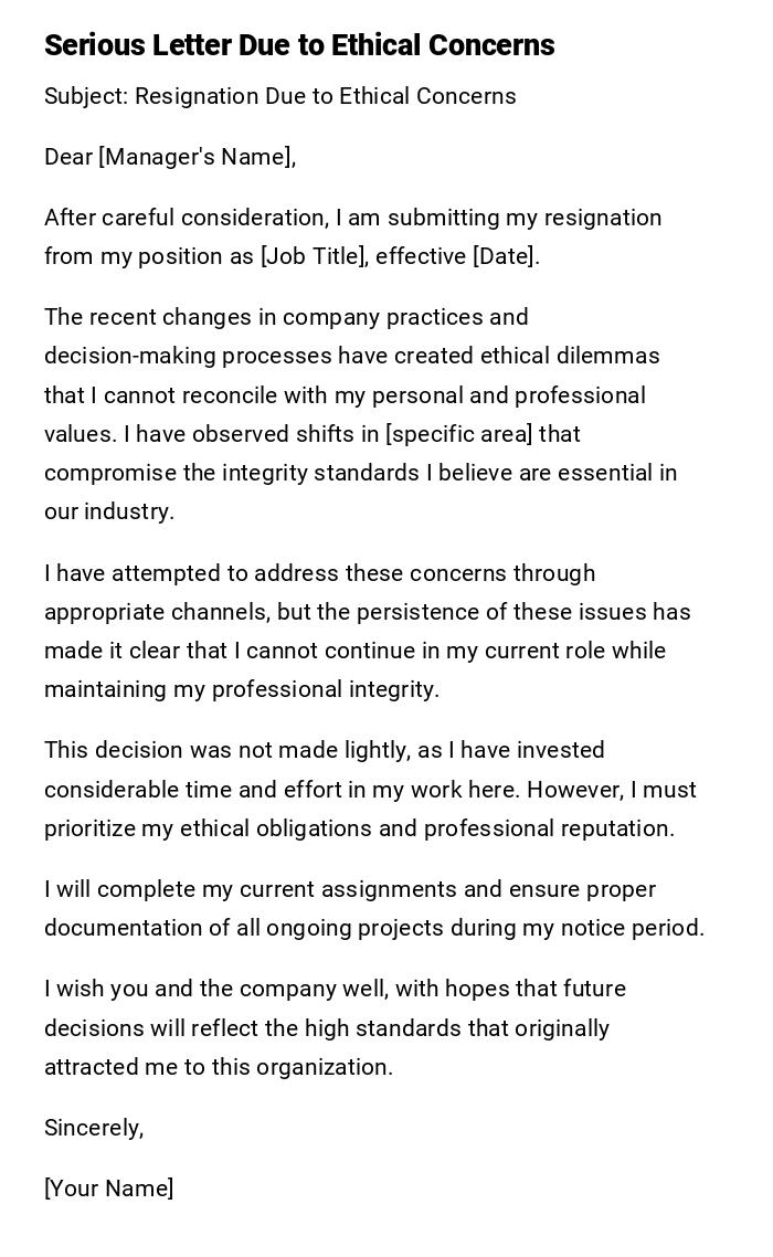 Serious Letter Due to Ethical Concerns Serious Letter Due to Ethical Concerns