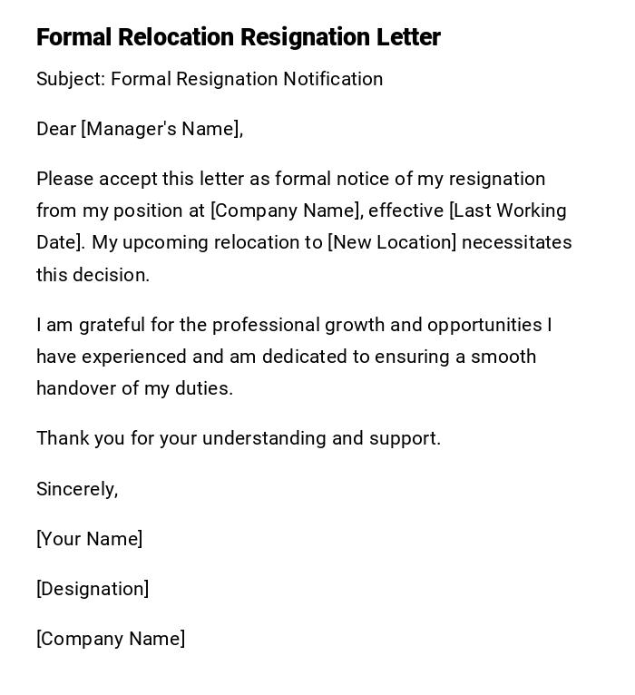 Formal Relocation Resignation Letter
