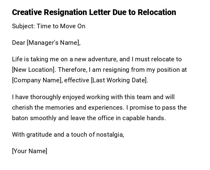 Creative Resignation Letter Due to Relocation