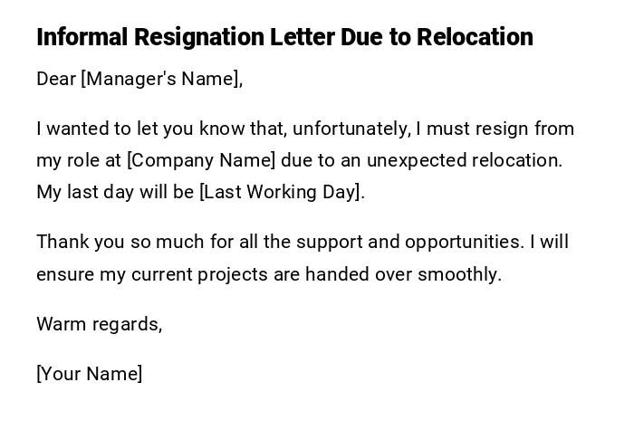 Informal Resignation Letter Due to Relocation